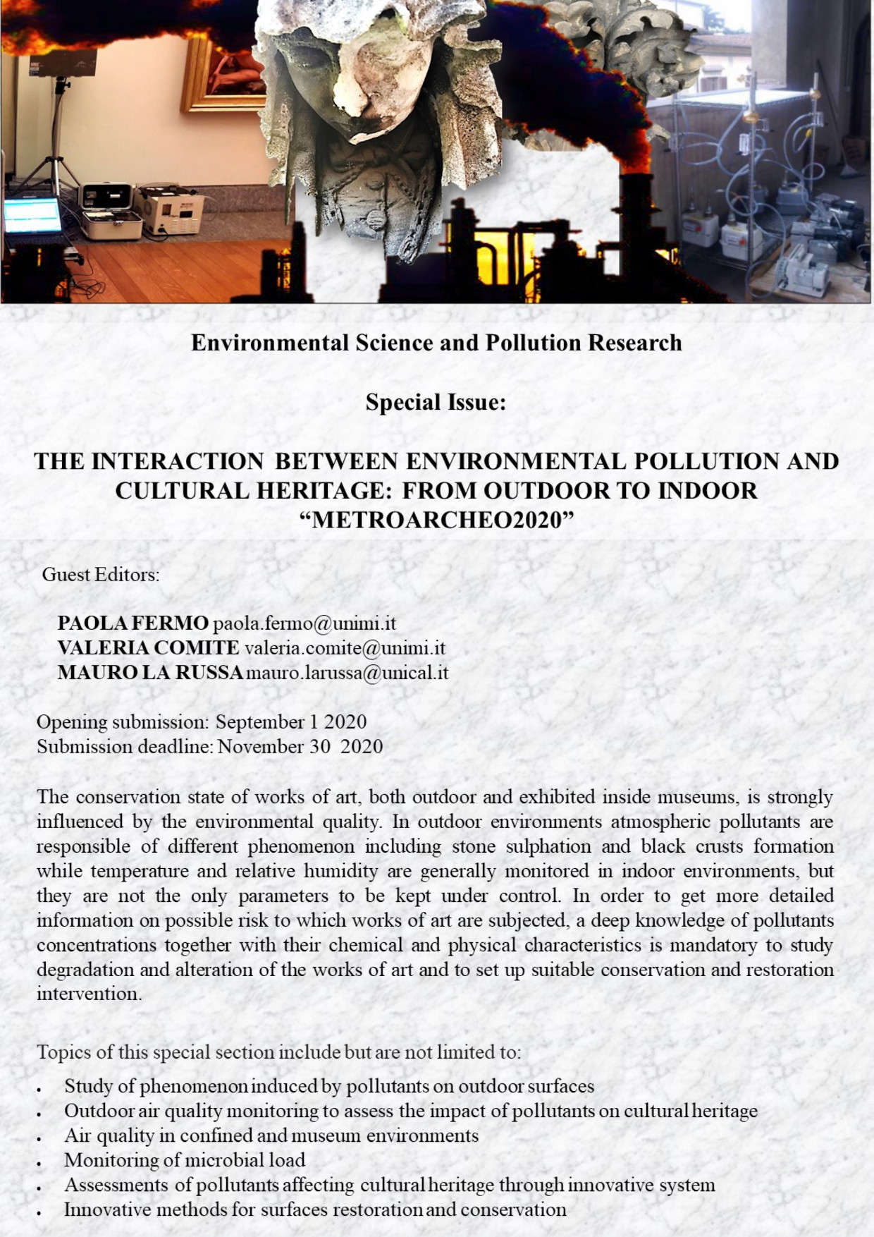 Special Issue on Environmental Science and Pollution Research | 2020 IMEKO  TC-4 International Conference on Metrology for Archaeology and Cultural  Heritage